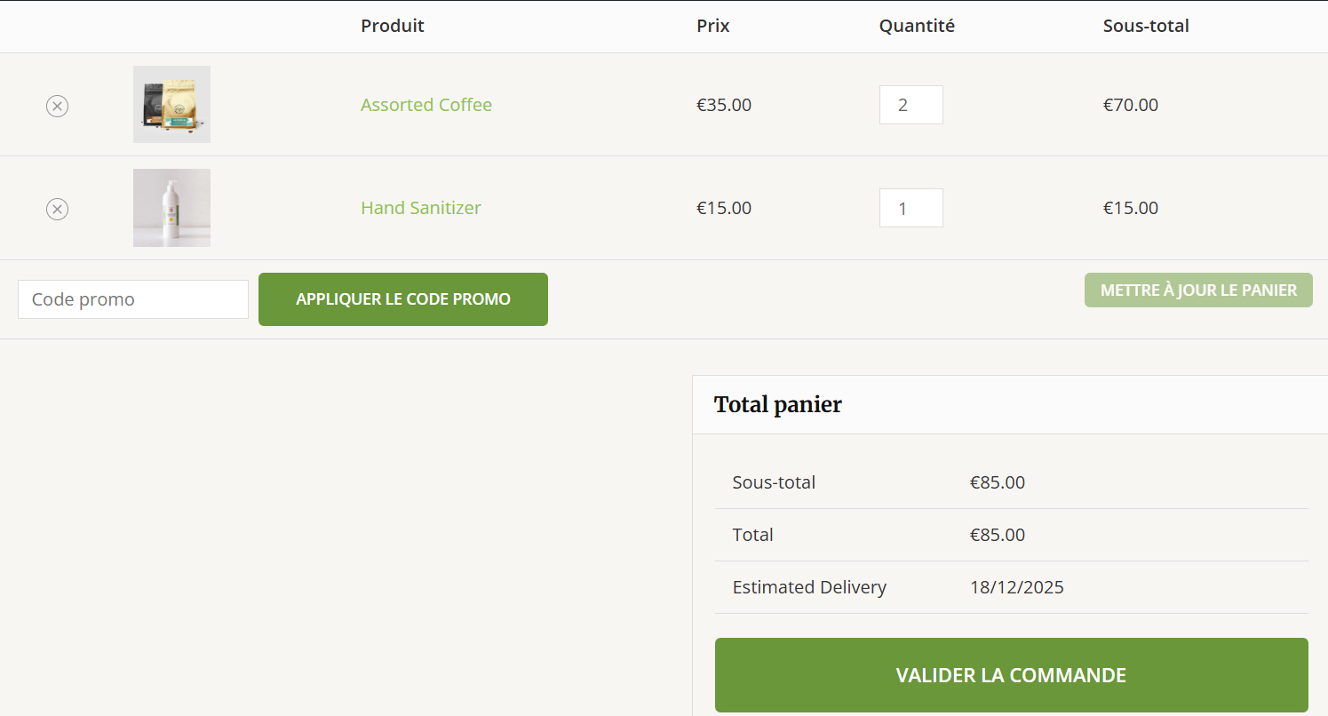 Cart page showing the delivery promise